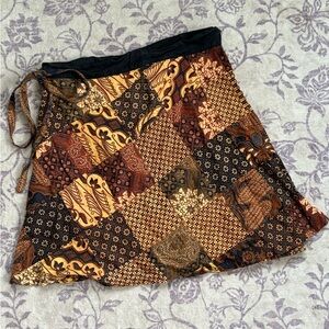 Vintage Whimsygoth One Size Patchwork Bohemian Wrap Mini Skirt